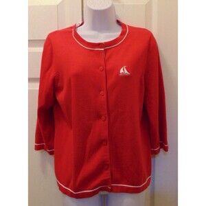 Christopher & Banks Ladies XL Lightweight Nautical Sweater - Red 3/4 Sleeve